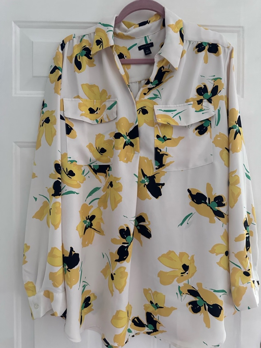 Ann Taylor Blush Floral Blouse Black Yellow Size XXL